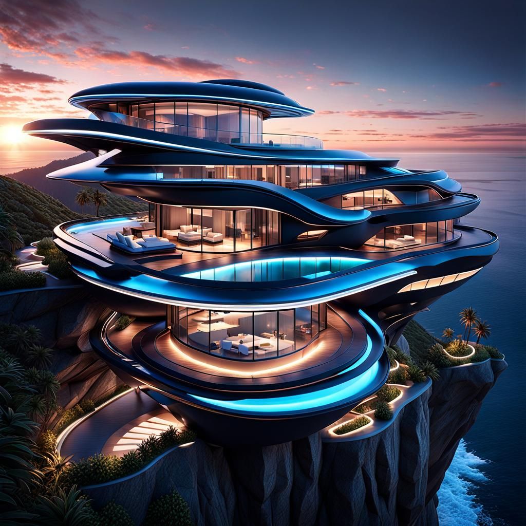 Futuristic Ocean View Mansion in Hyperdetailed Style