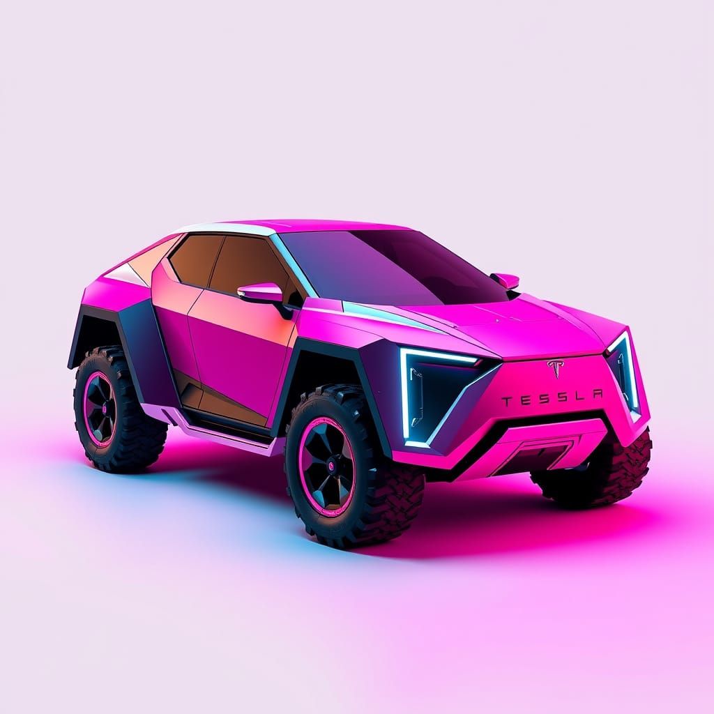 Sleek Futuristic Hot Pink Cybertruck with Geometric Design