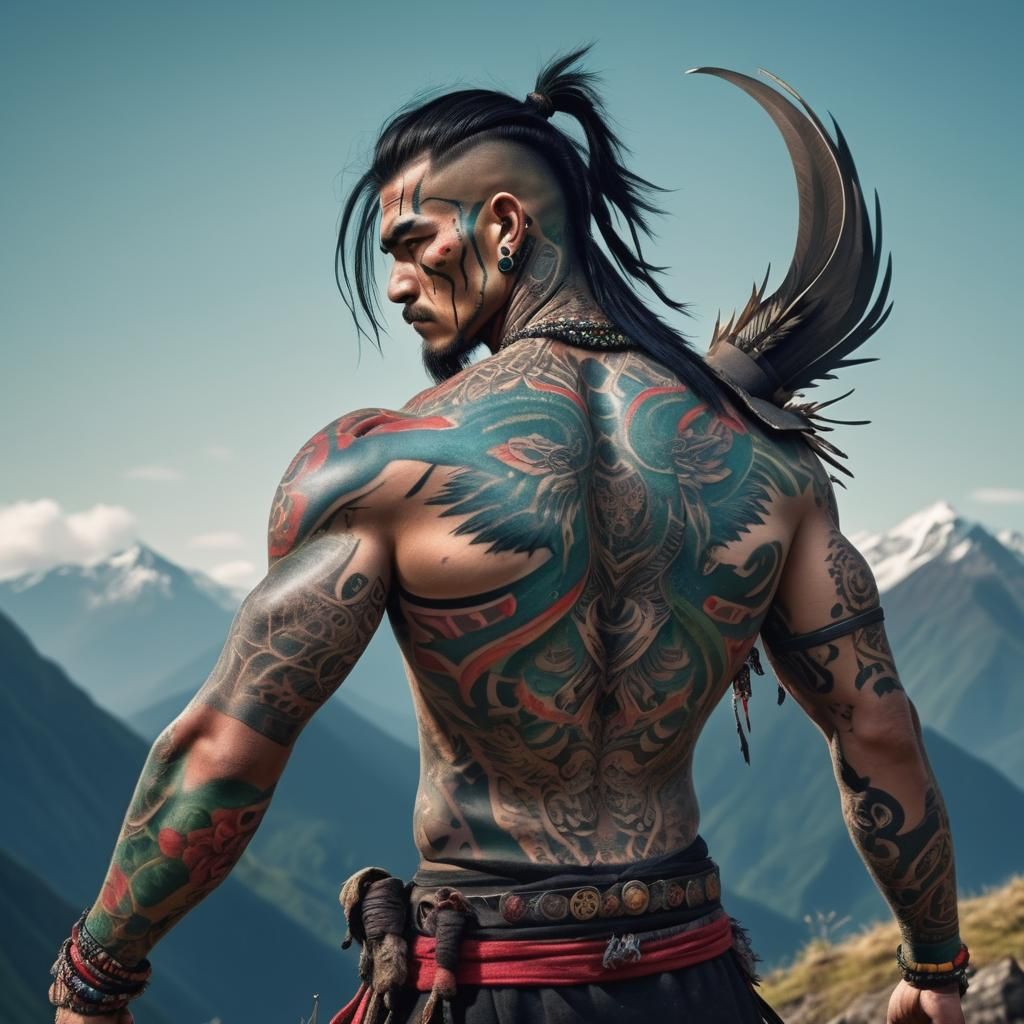 Tattooed Warrior with Living Tattoos