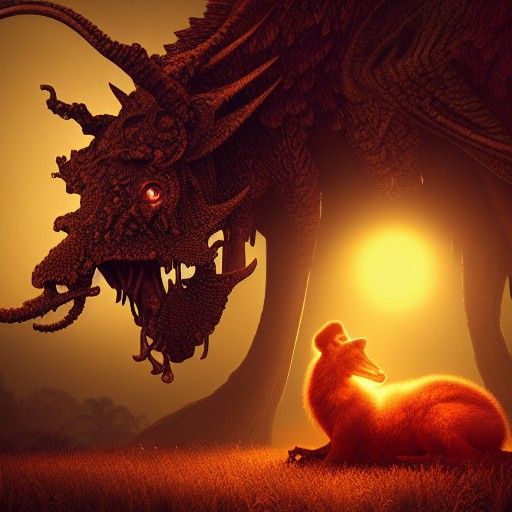 Romantic Sunset Scene with Strange Animal