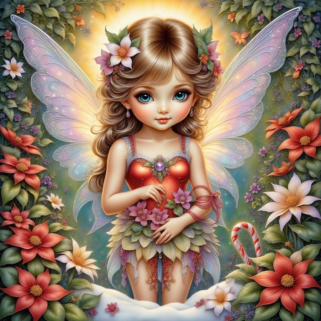 Festive Christmas Fairy in Folk-Art Illustration