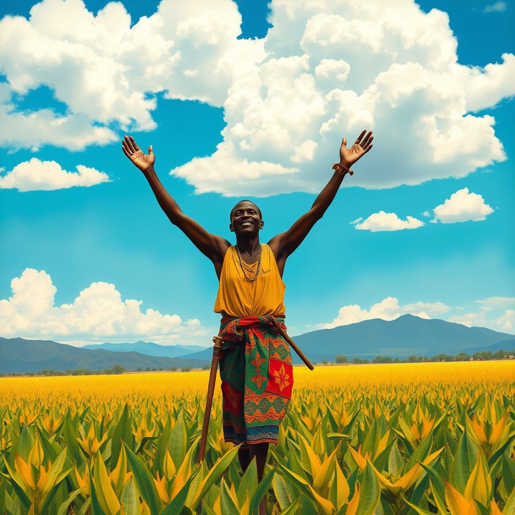 Joyful African Farmer in Vibrant Field