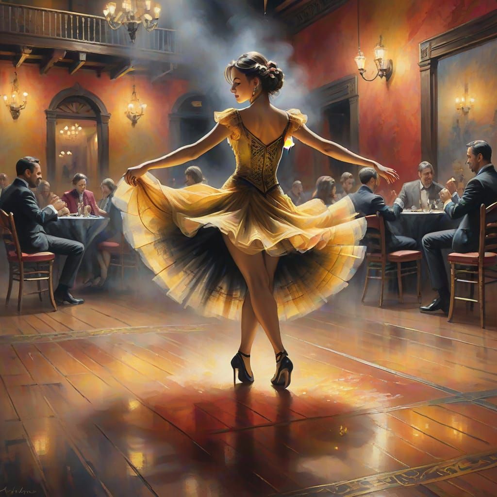 Ethereal Flamenco Dance Hall: Charcoal and Gouache Fantasy