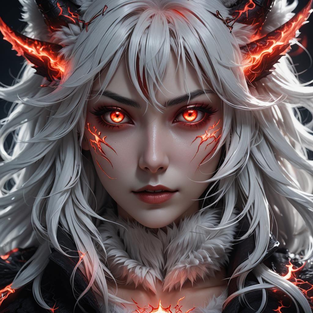 Demon Possession: White-Haired Furry Girl in Anime Style