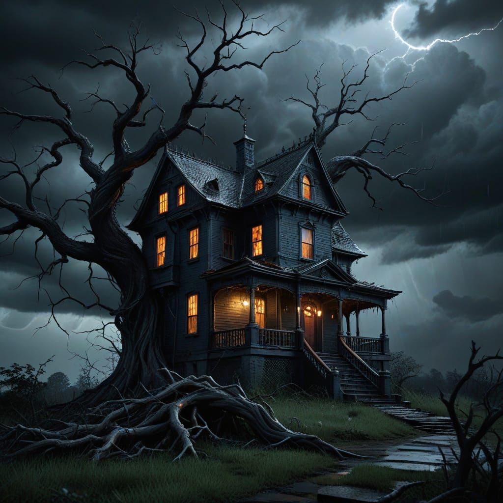 Ominous Haunted House in Dark Fantasy Art Style