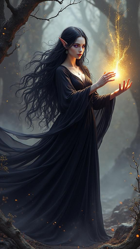 High Elf Sorceress in Dark Fantasy Realm