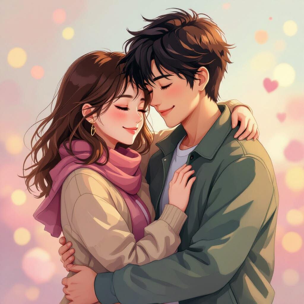 Charming Couple Embrace in Anime Style