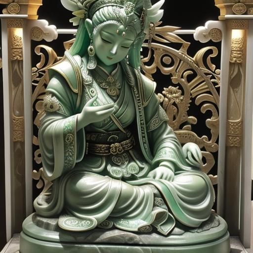 Jade and Marble Netsukes in Moonlight, 3D Render