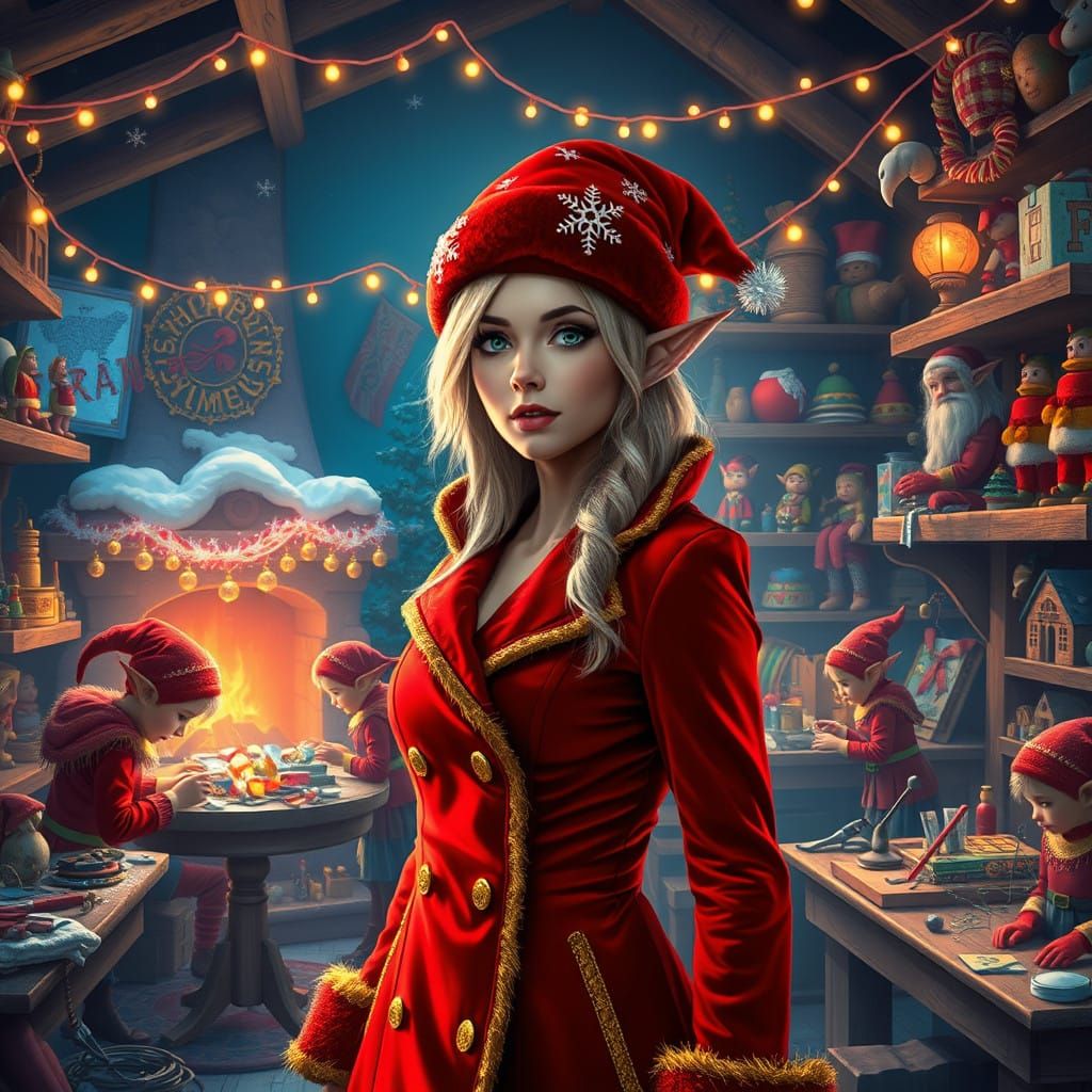 North Pole Workshop Scene in Vibrant Holiday Style