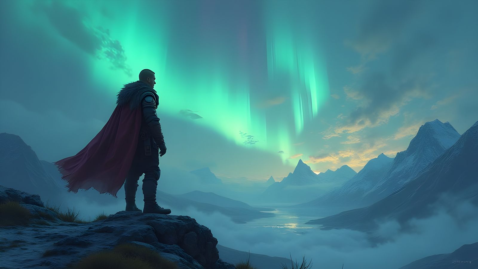 Norse Warrior with Glowing Runes in Ethereal Light