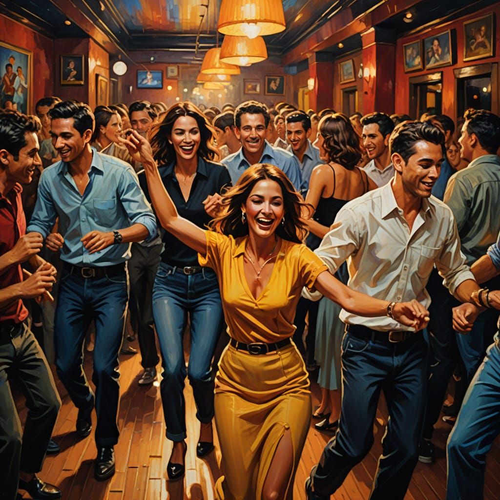 Buenos Aires Club Scene as Oil Painting