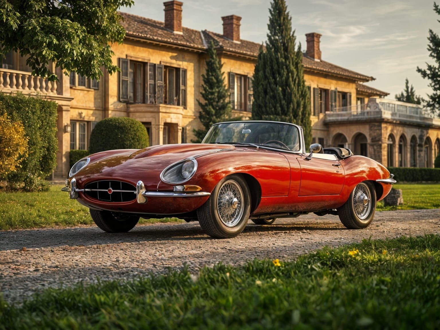 Elegant Jaguar E-Type in Hyper-Realistic Style