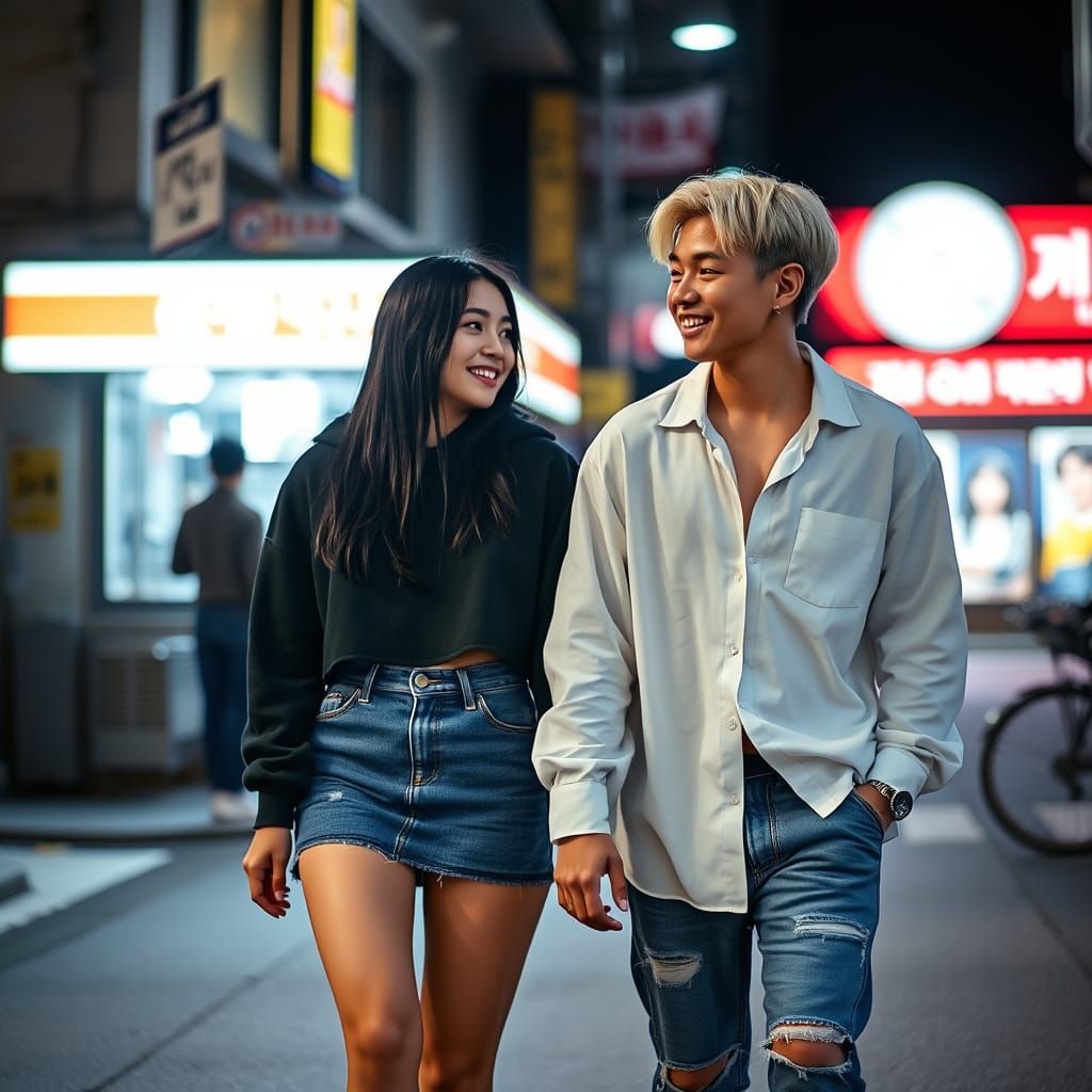 K-Pop Idol Couple's Secret Date: Realistic Candid Photo