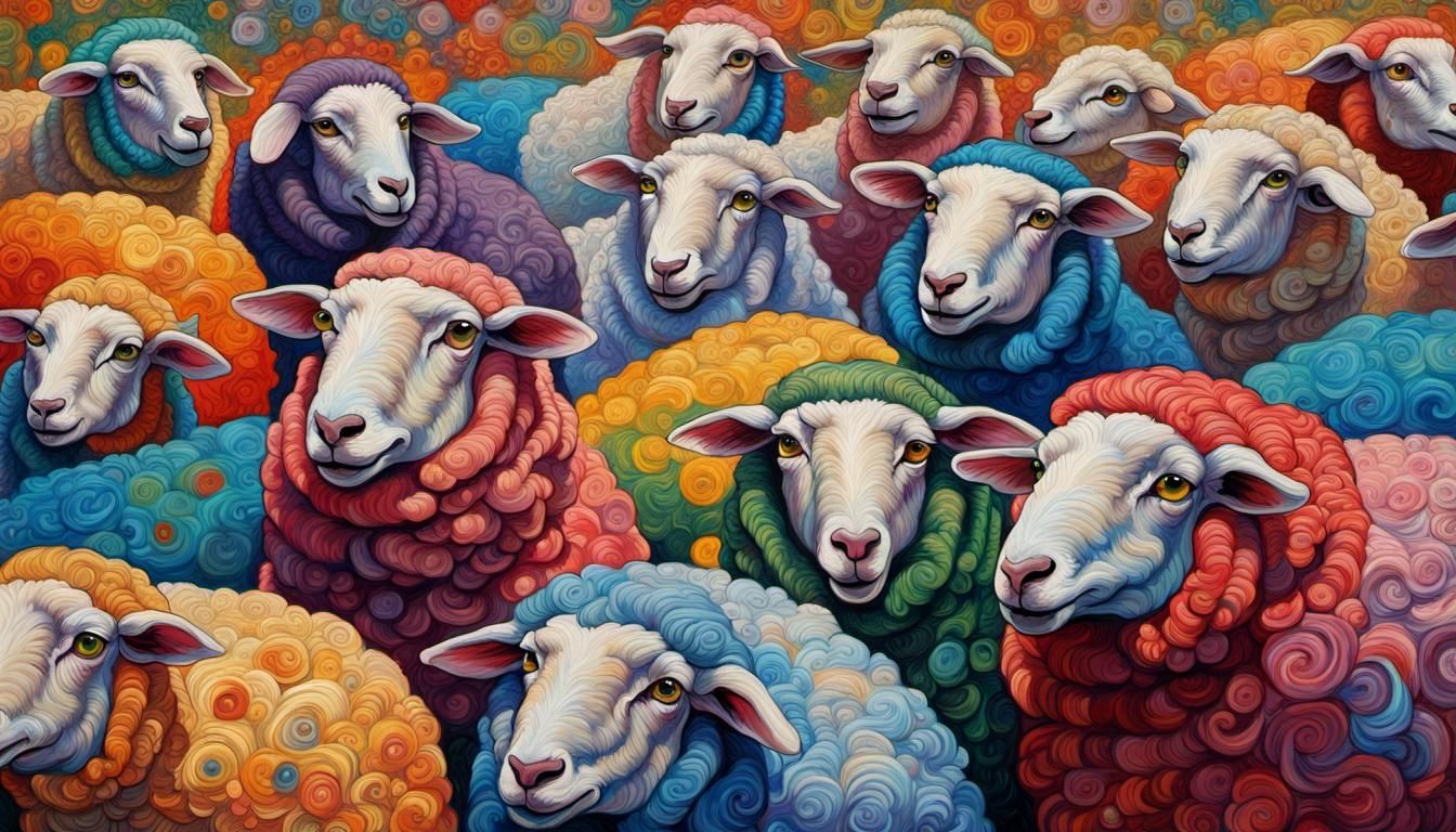 Robot Sheep Races in Neo-Impressionist Impasto Painting