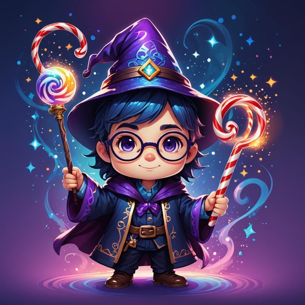 Chibi Wizard with Magical Potion, Whimsical Art