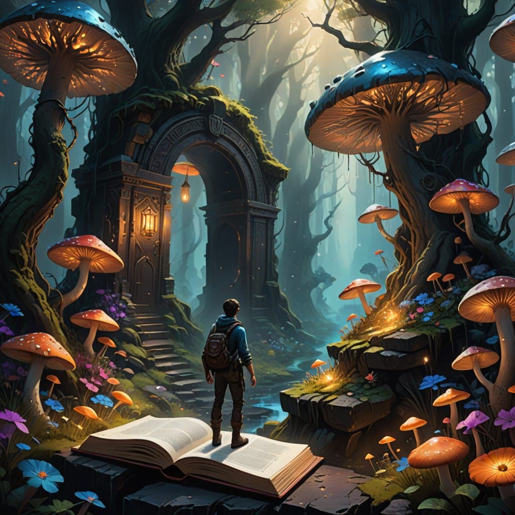 Adventurer Steps Through Portal into Fantasy World