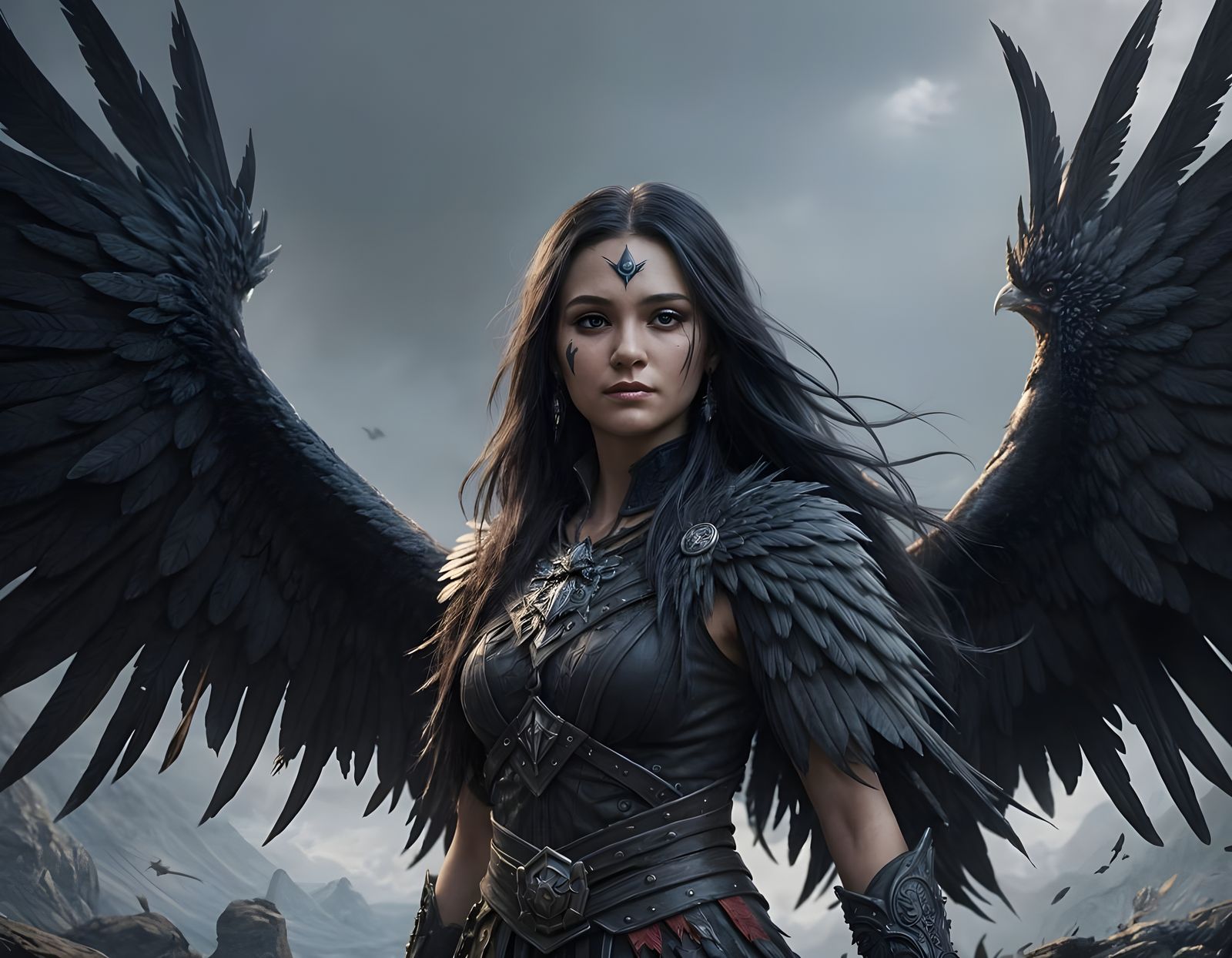 Mysterious Woman Ascends with Dragon Wings