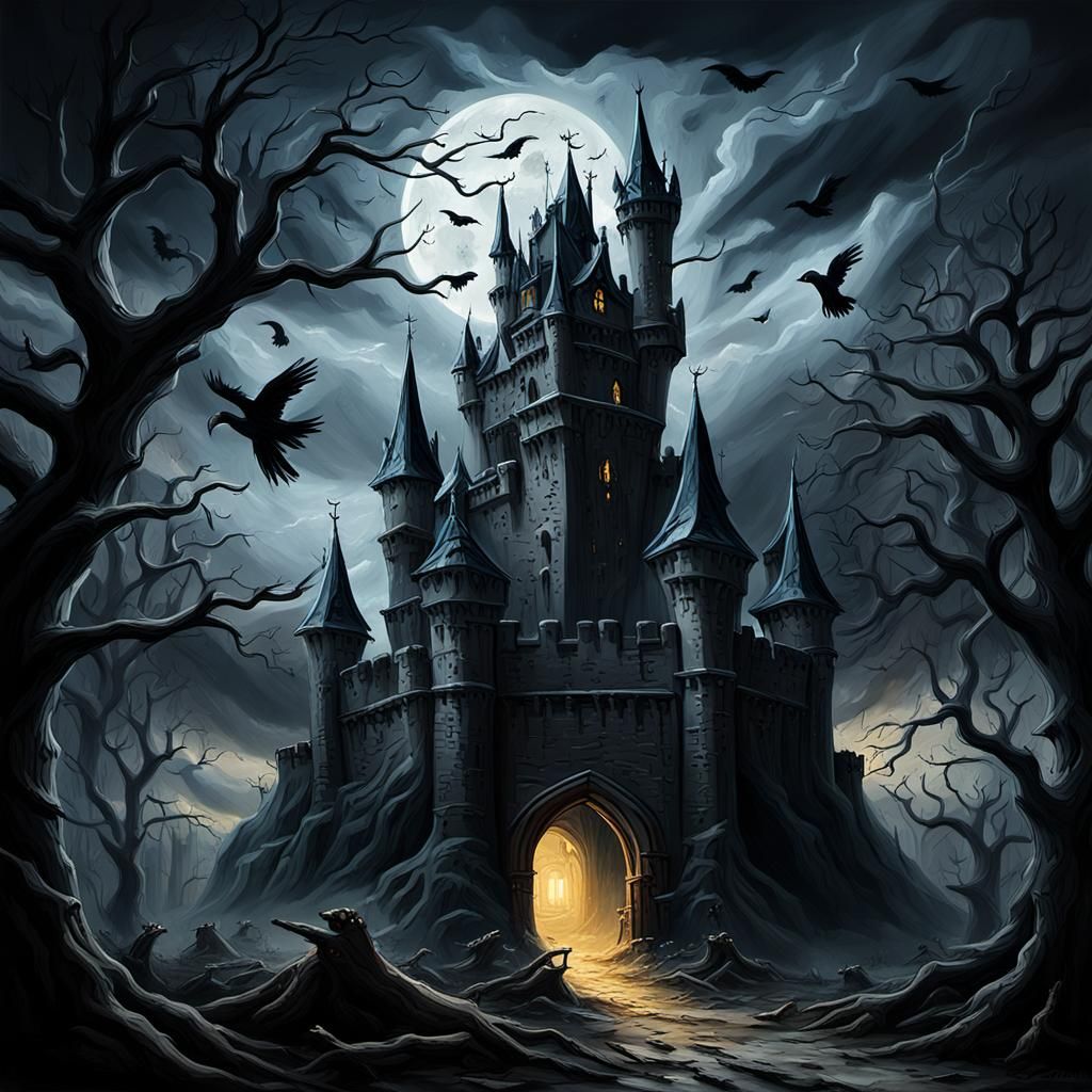 Dark Fantasy Castle Entrance in Gothic Style