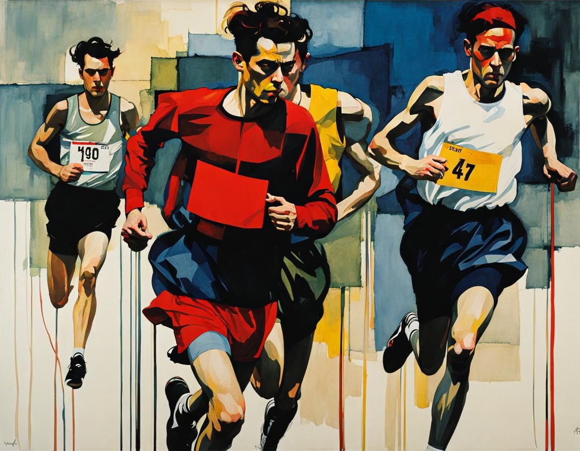 Runners in an Expressionist Abstract Style