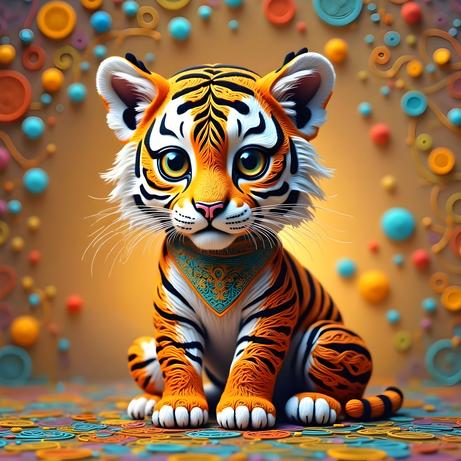 Adorable Baby Tiger with Wool and String Textures
