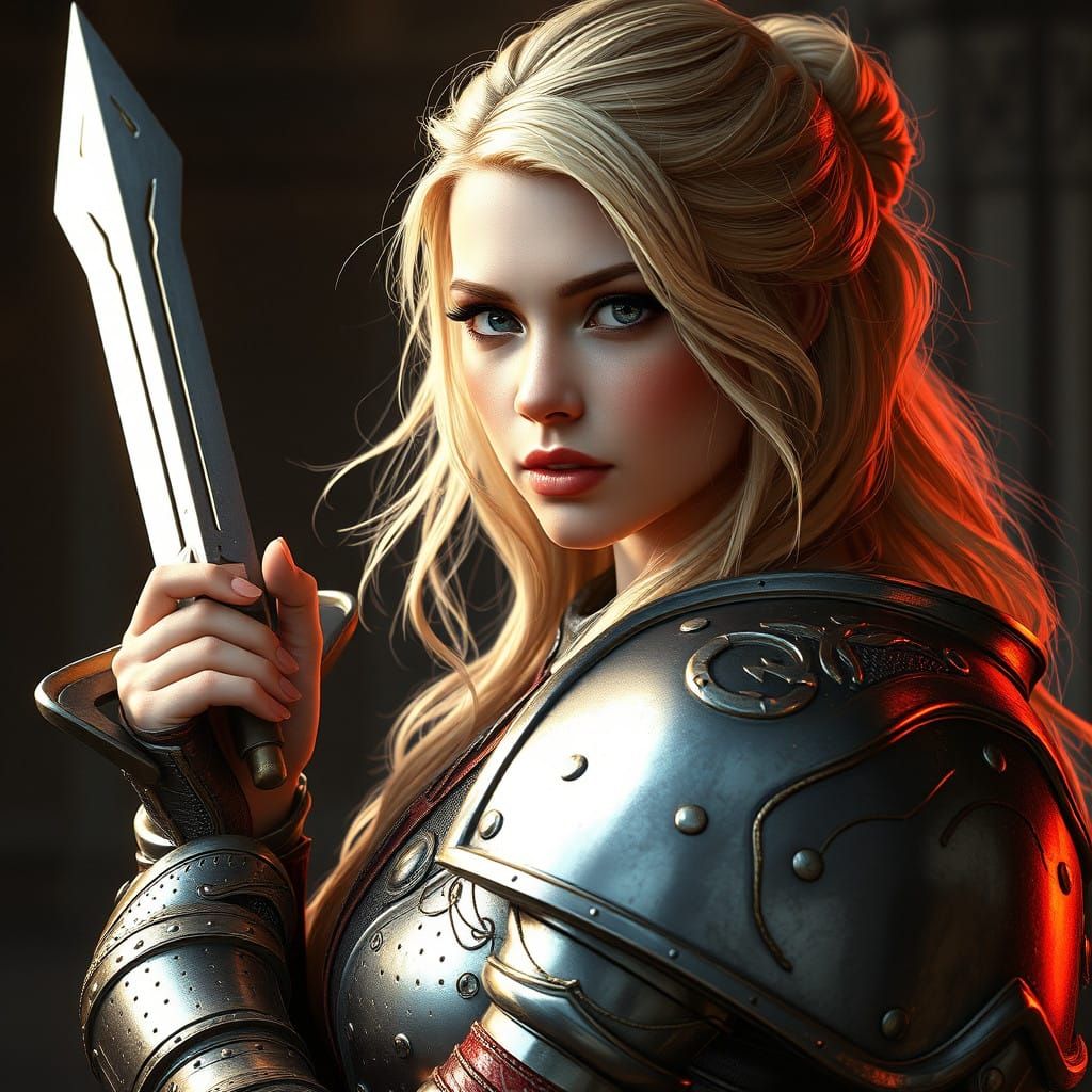 Goddess in Crusader Armor Pinup Art