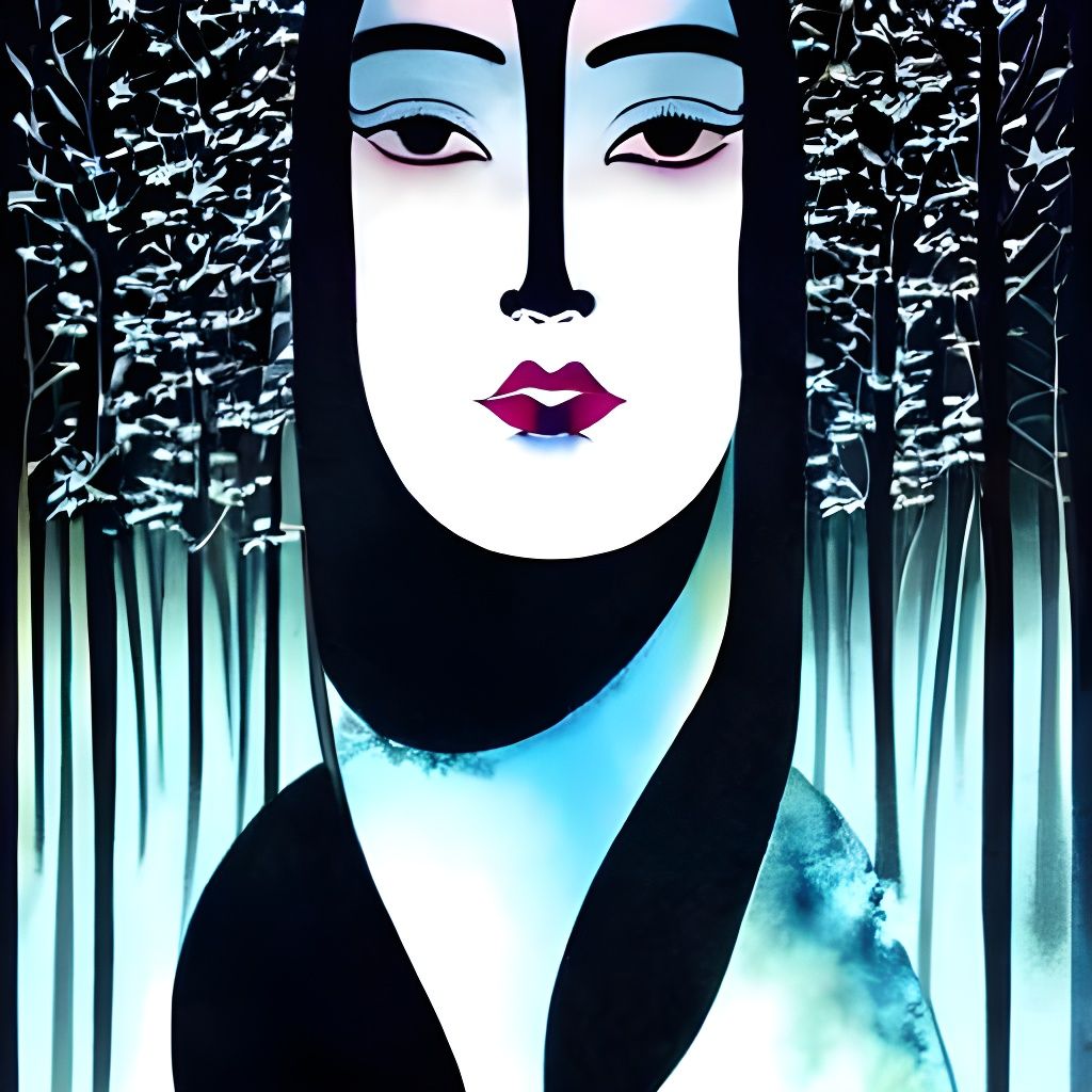 Minimalist Ink Fusion: Woman Walking in the Park