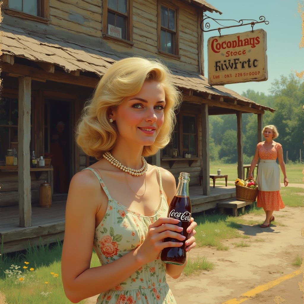Southern Belle Sips Coca Cola on a Sun-Kissed General Store ...