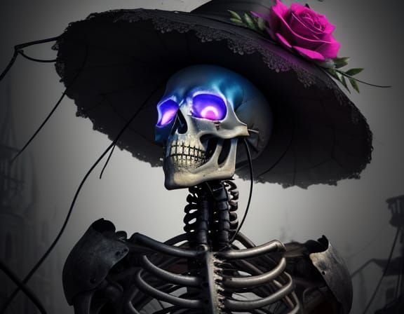 Skeleton Dancing in Neon Light, Digital Matte Painting