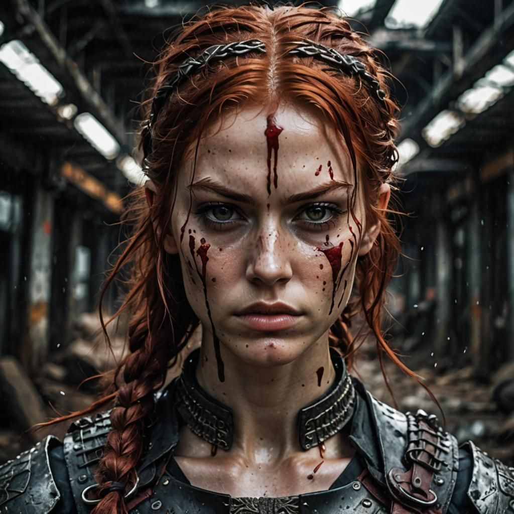 Stoic Warrior Woman with Red Hair in 8k