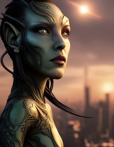 Intricate Alien Creature in Aeon Flux Style