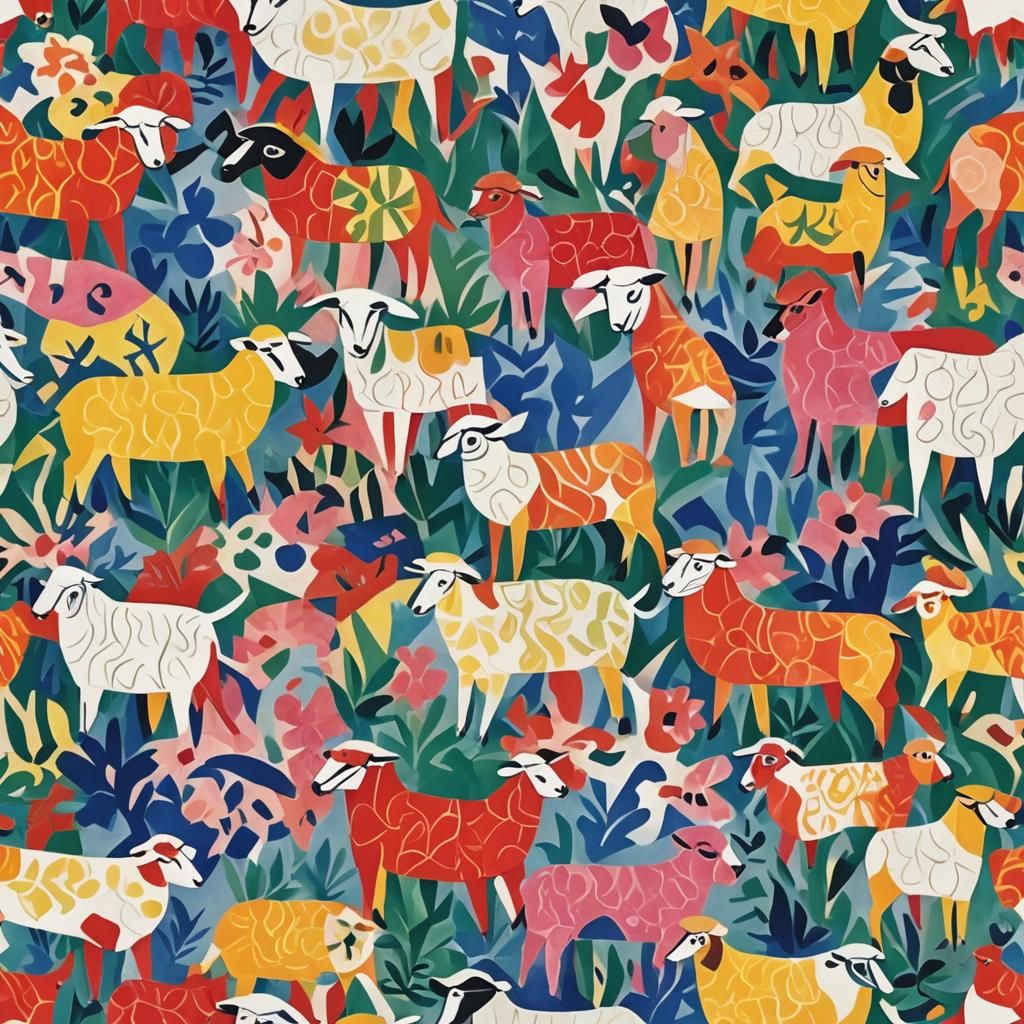 Cubist Sheep in Matisse Style Papercraft