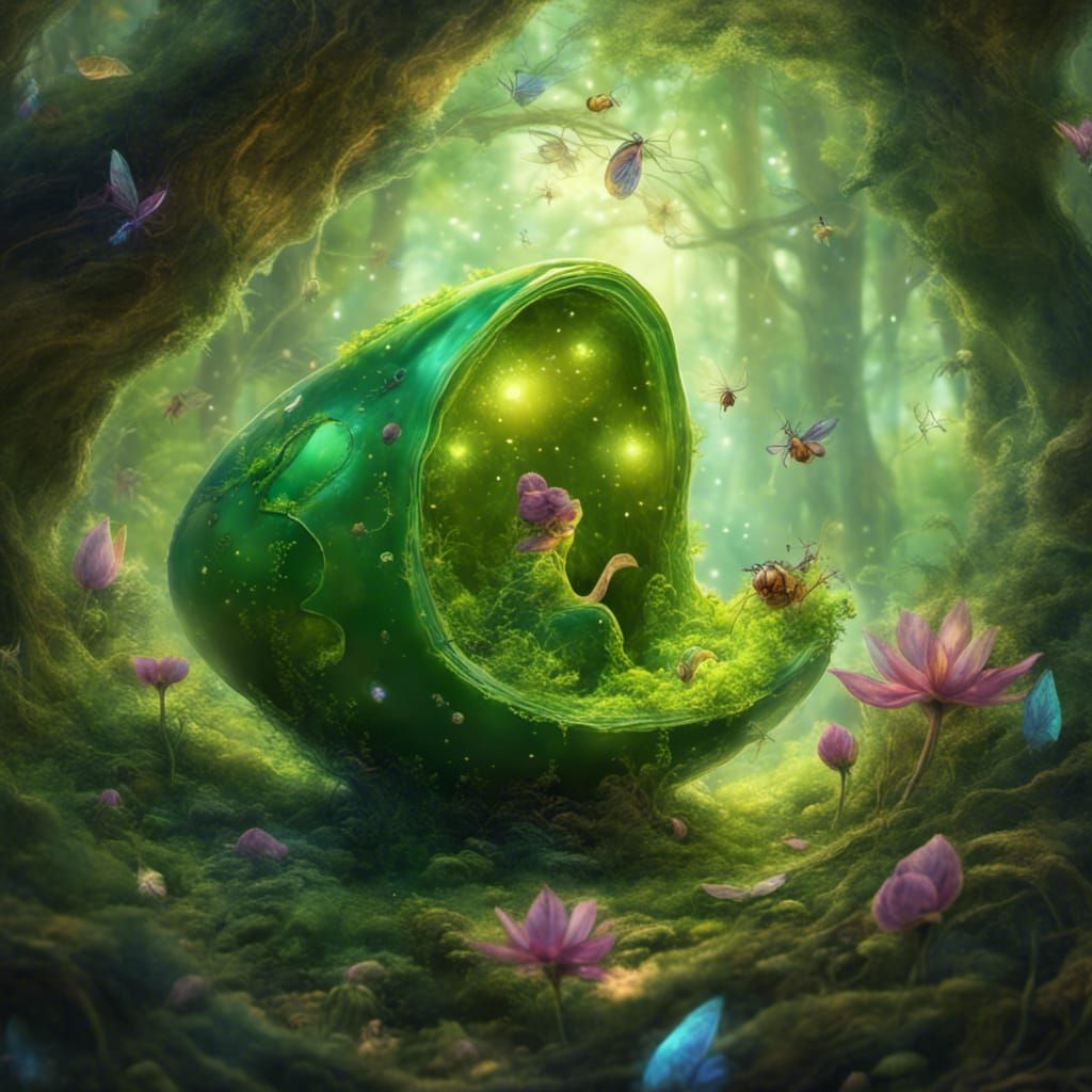 Pea Pod Pixie in Forest Hollow, Holographic Illustration