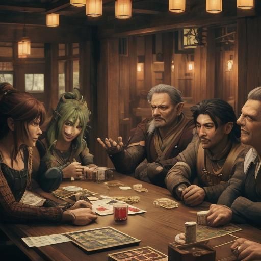 Goblins Playing Poker in Anime Style Tavern