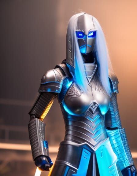 Futuristic Female Warforged with Electric Sword