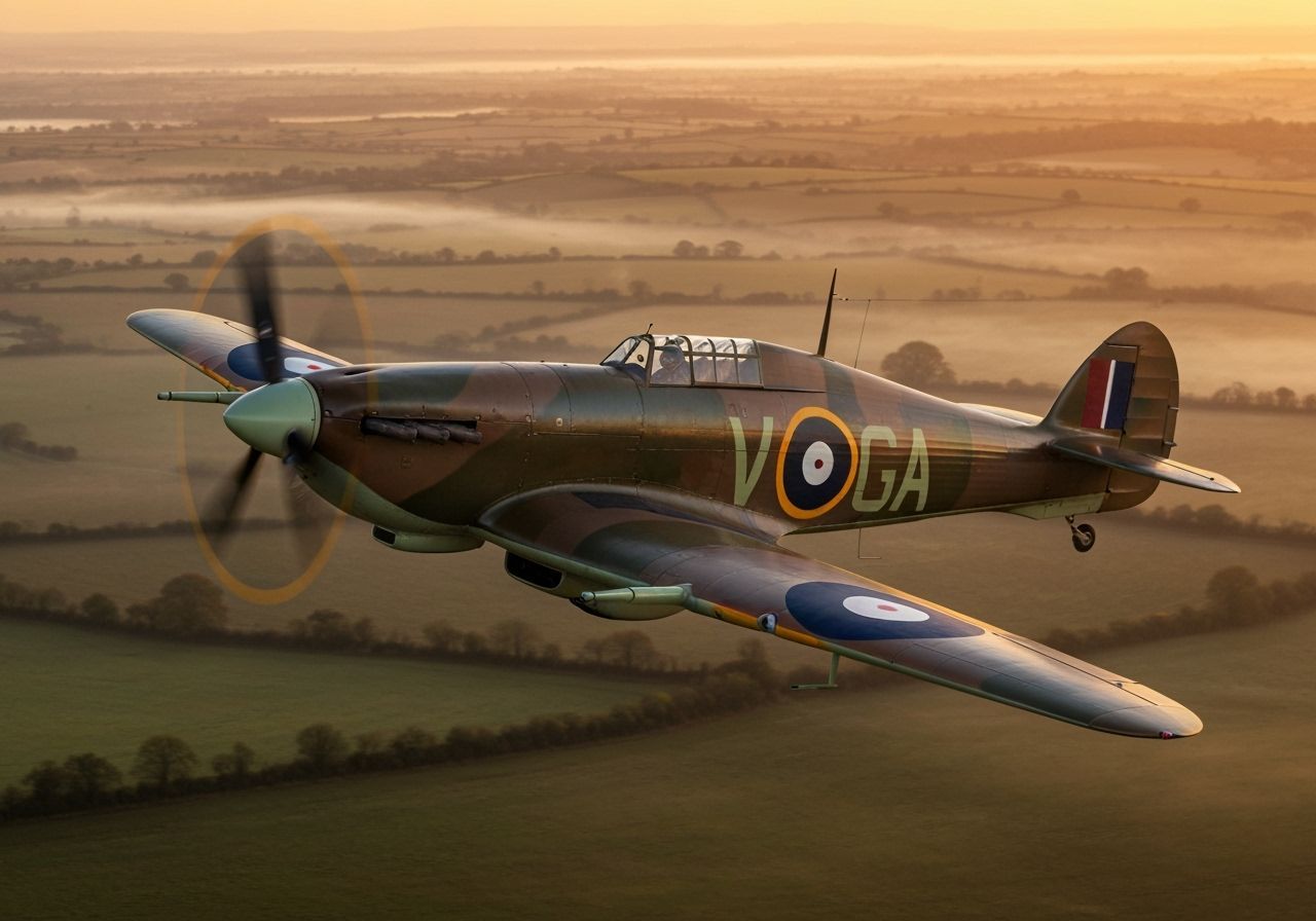 Hawker Hurricane Flies Over English Countryside