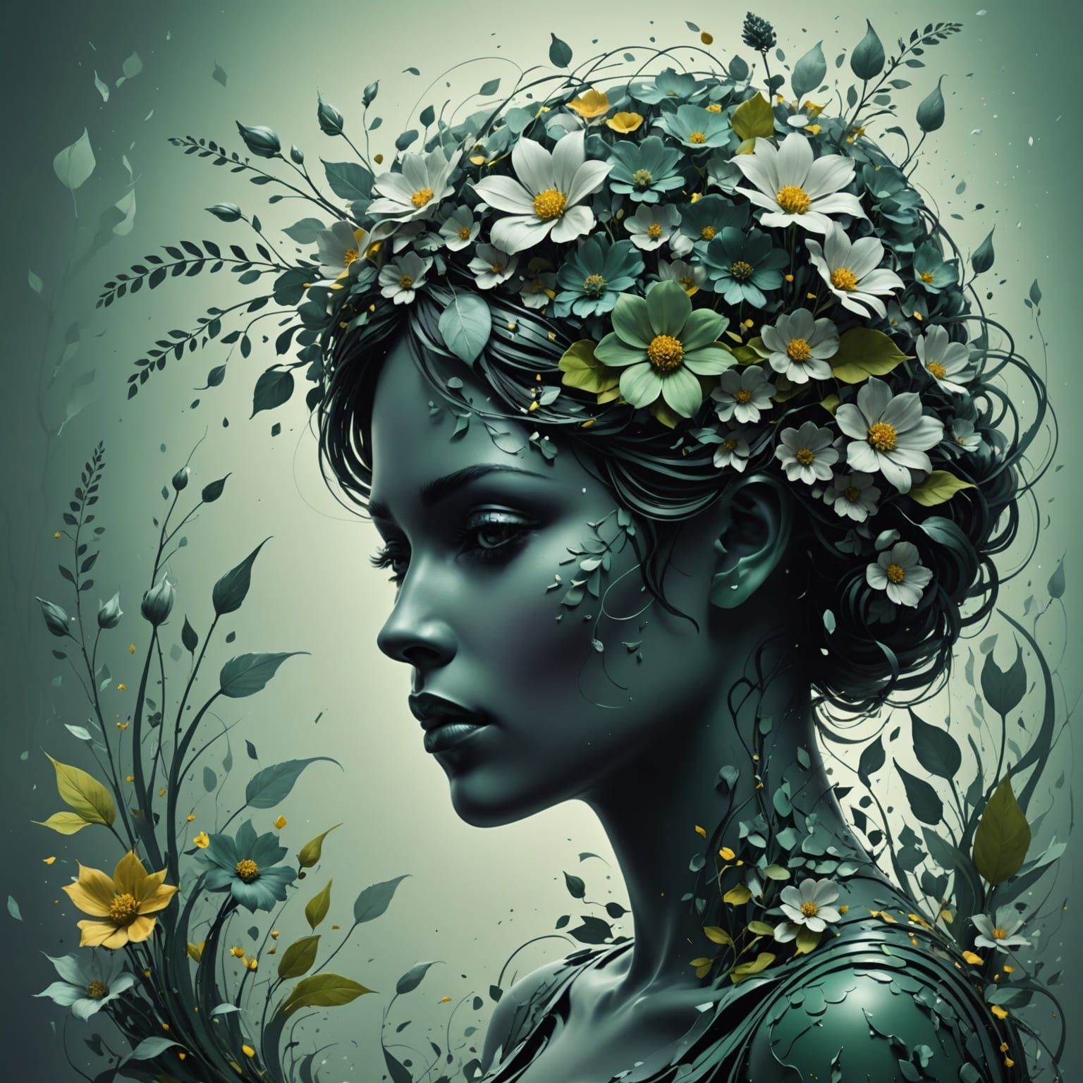 Abstract Silhouette of Beloved Woman in Floral Thoughtscape