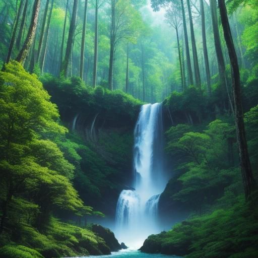 Fairytale Forest Waterfall in Hyperdetailed Precisionism