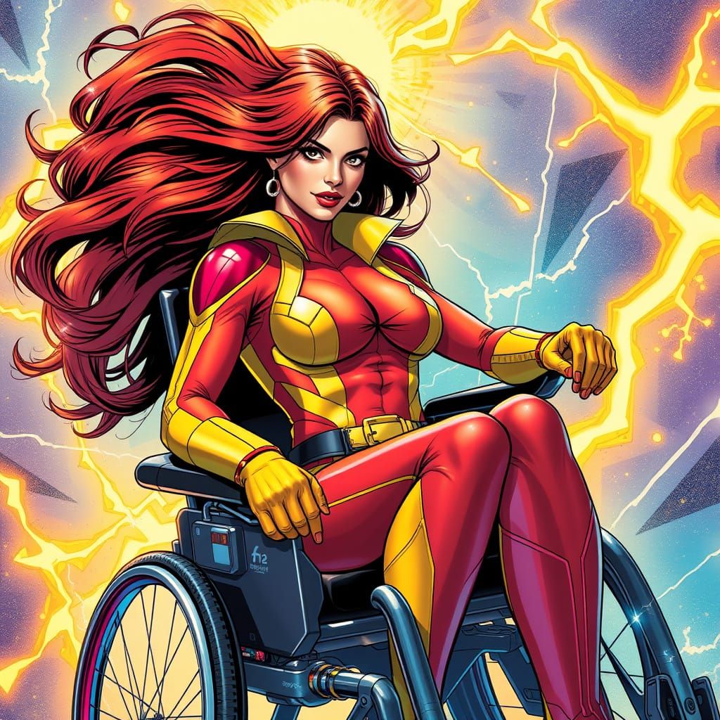 Empowered Superheroine in High-Tech Wheelchair