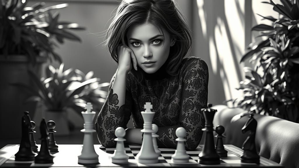 High-Contrast Monochrome Portrait in Anime Art Style