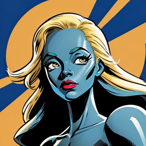 Blue Alien Woman in Comic Book Style