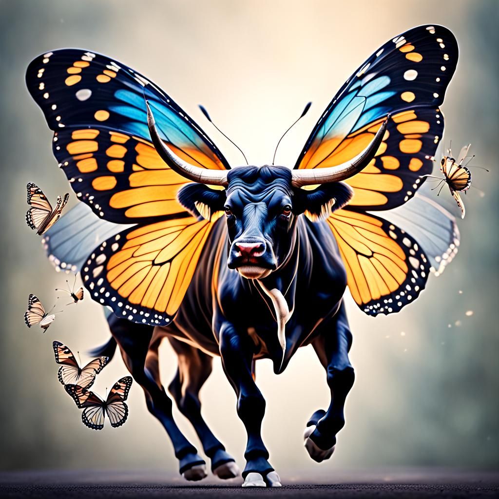 Hovering Bull with Butterfly Wings: Professional Photography