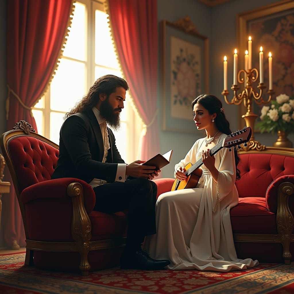 Victorian Gentleman Listens to Music in Drawing Room
