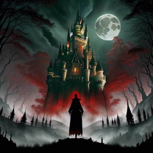 Dramatic Dracula's Castle Horror Illustration