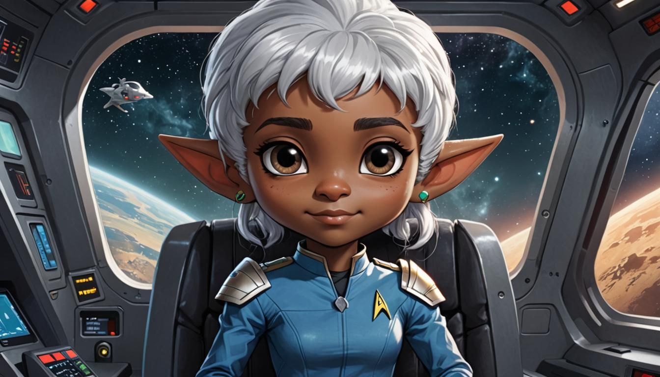 Ebony Elf Maiden in Star Trek Cockpit