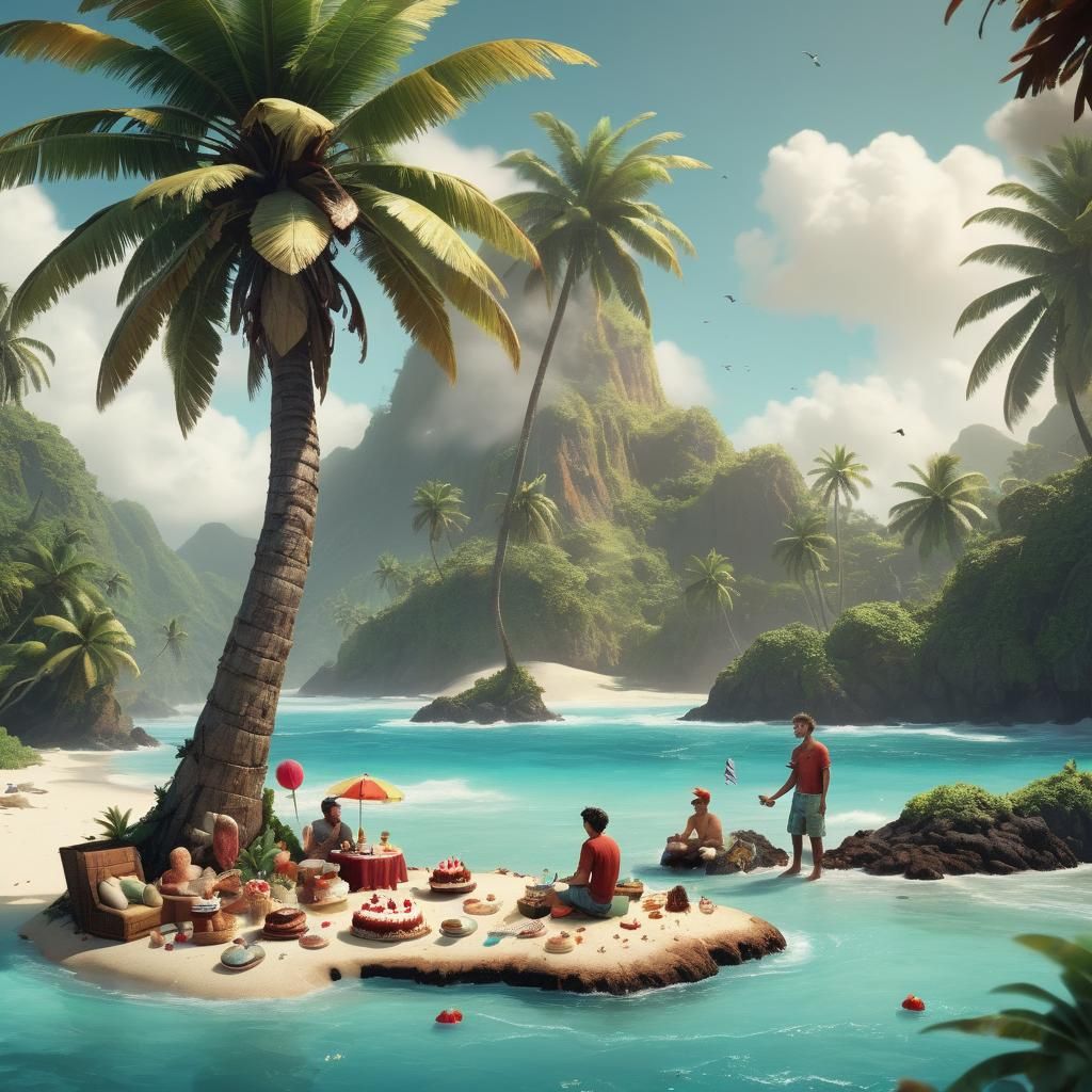 Stranded Island Dessert Fantasy in Digital Painting Style