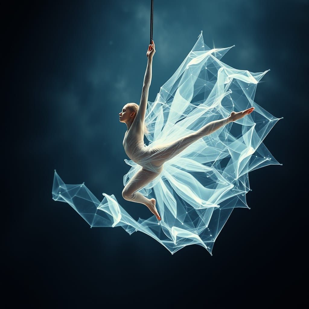 Spectral Acrobat in Cubist Style with Liquid Gold Accents