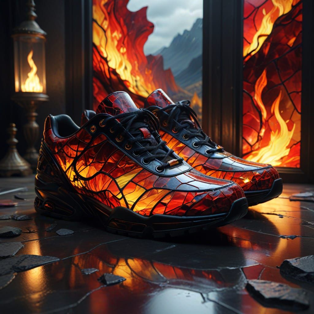 Vibrant Stained Glass High Hills in Dramatic Cinematic Style