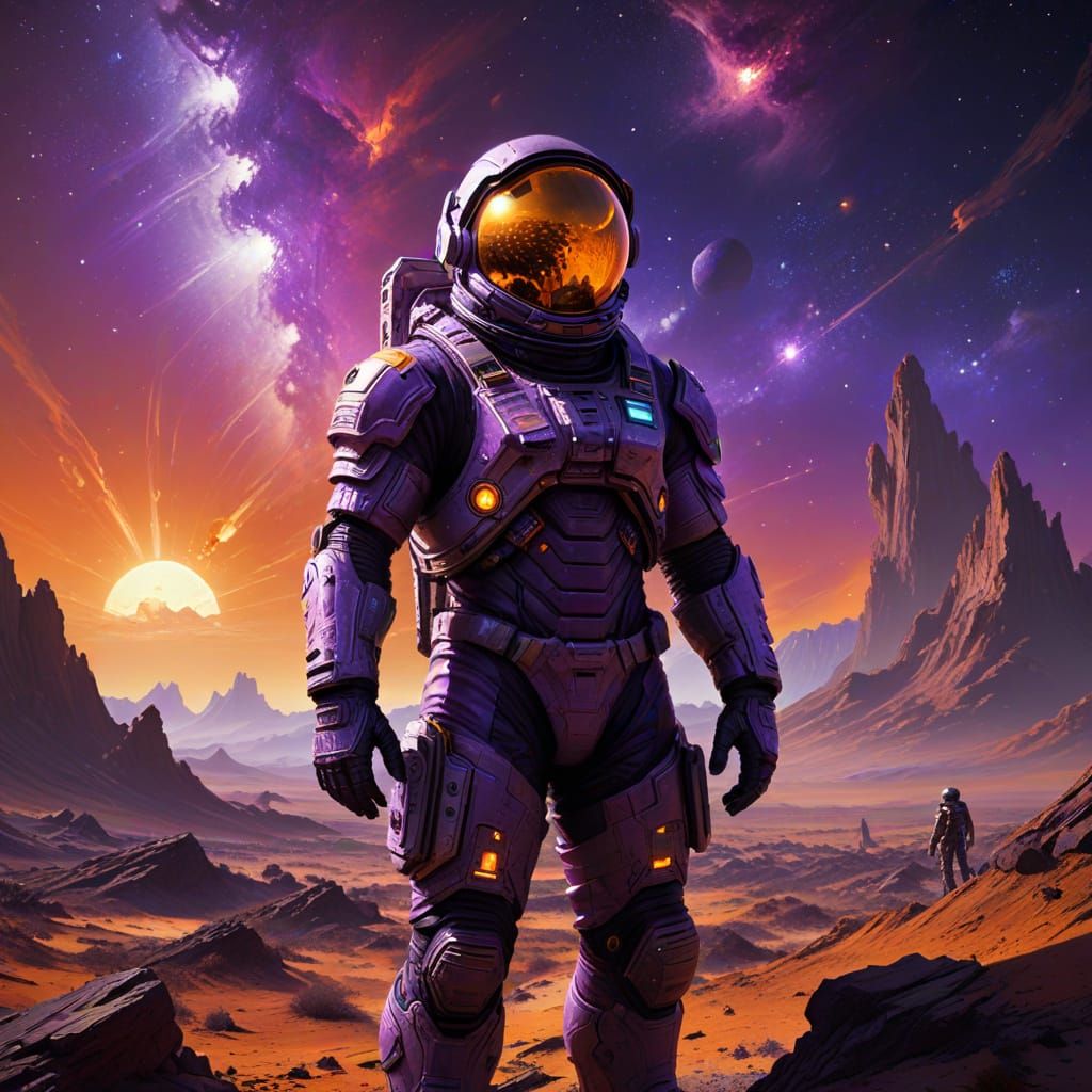 Astronaut on Alien Planet in Digital Painting Style
