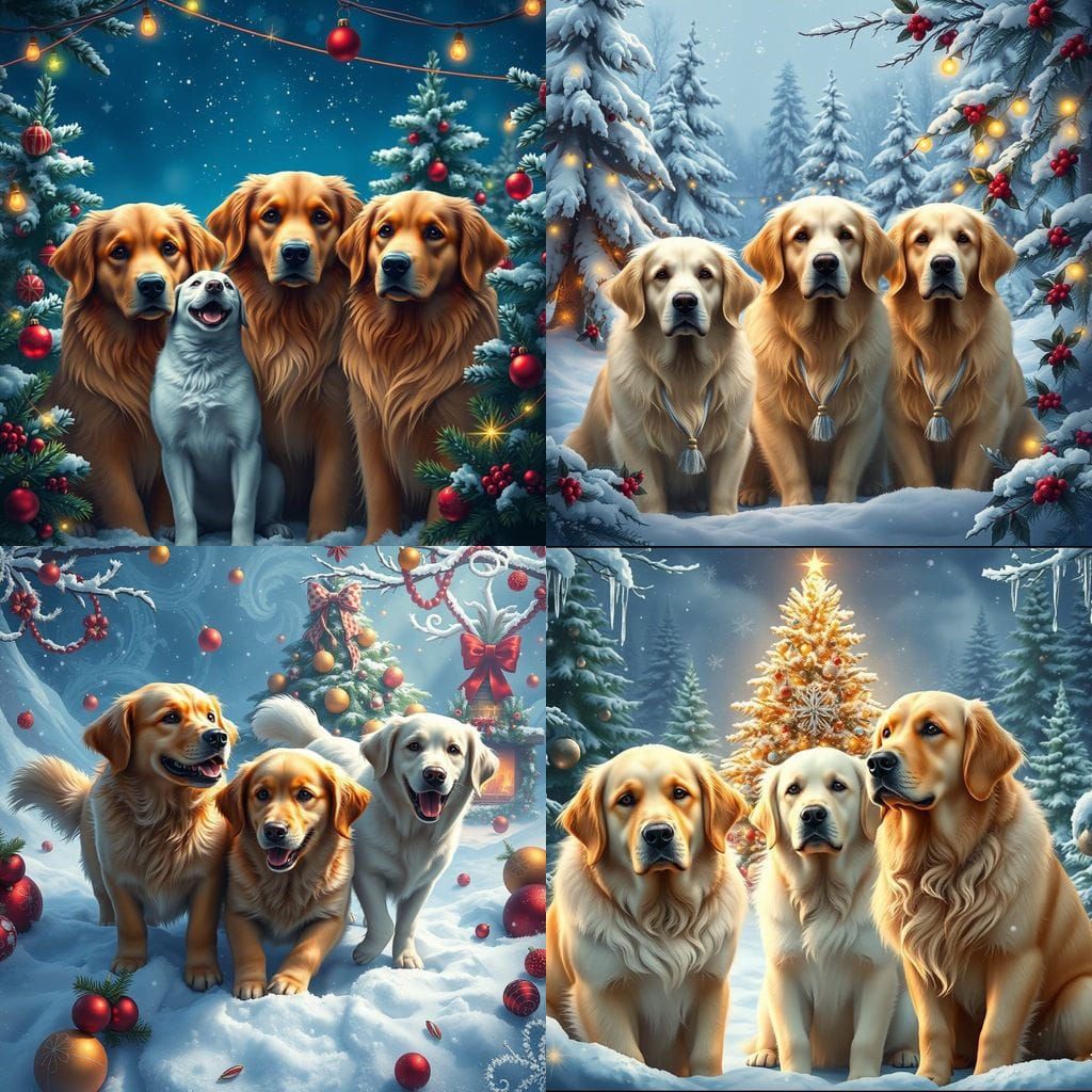 Golden Retrievers in Winter Wonderland Scene