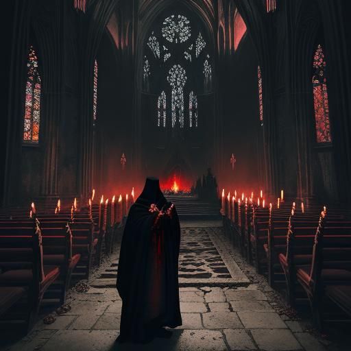 Dark Fantasy Satanic Cult Ritual in Cathedral
